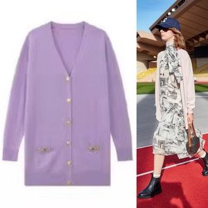 Celine CARDIGAN WITH SIGNATURE IN ICONIC CASHMERE LILAC SIZE M